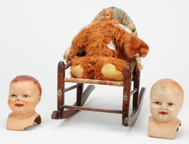 Three Creepy Baby Dolls And Chair