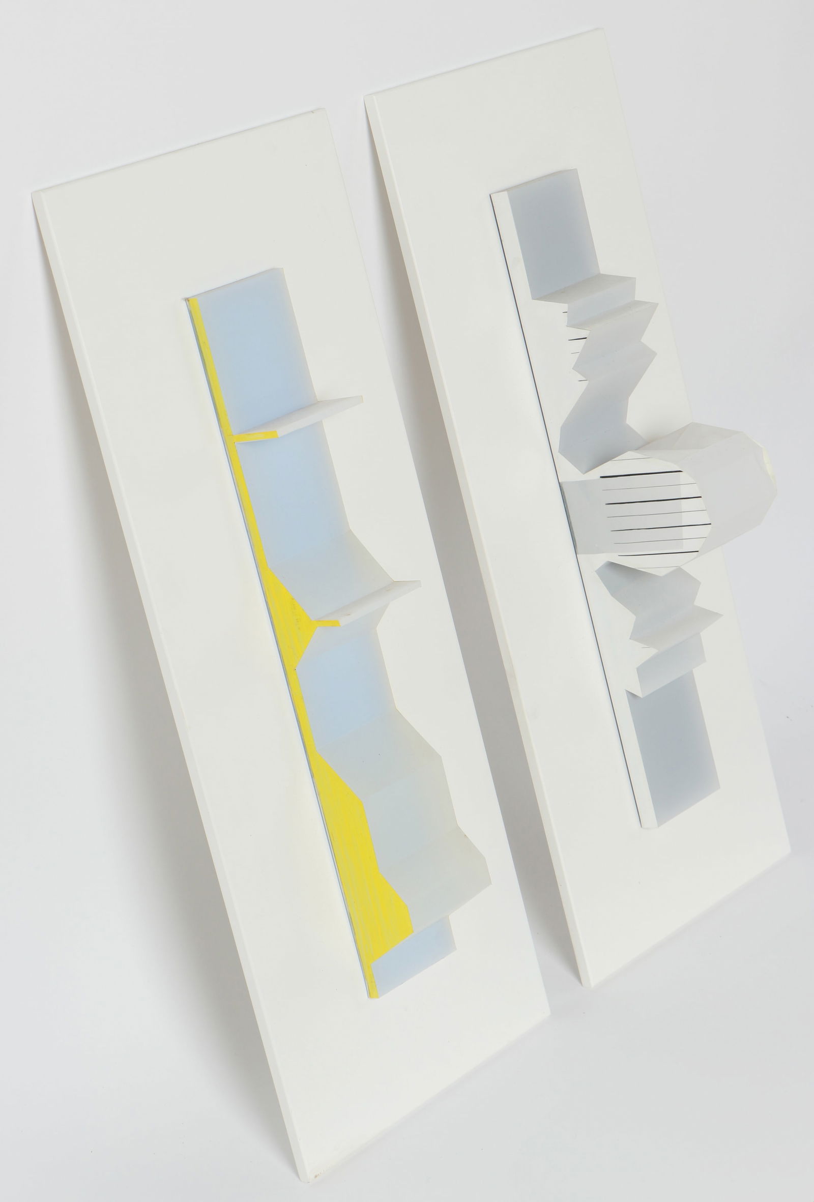 Jacque Liu (21st C.) 2 Mylar Constructions.: Jacque Liu (21st C.) 2 Mylar Constructions. Size: 24'' x 4'' x 3'' (61 x 10 x 8 cm); 24'' x 4'' x 6.5'' (61 x 10 x 17 cm). Provenance: The Robert L. Pfannebecker Collection. Artist Biography: Jacque L