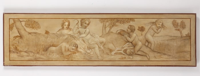 Classical Style Painted Frieze of Putti Harvesting Wheat