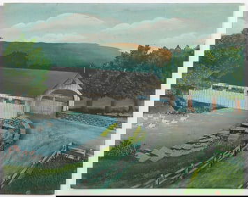 Folk Art Painting of a Covered Bridge