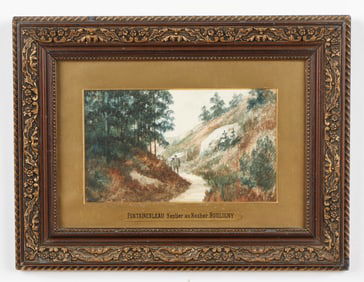 French Barbizon School (19th C.) "Fountainebleau Bouligny Rock Trail"