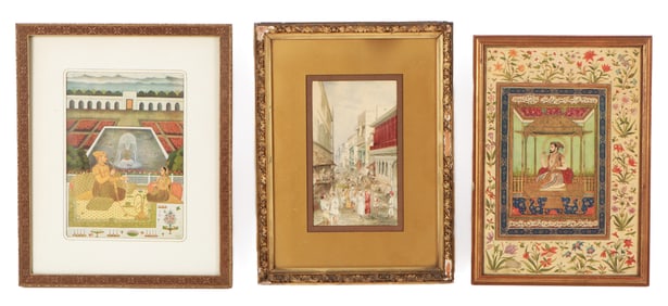 Antique English Colonial Watercolor, 19th C. And 2 Prints (3 Items)