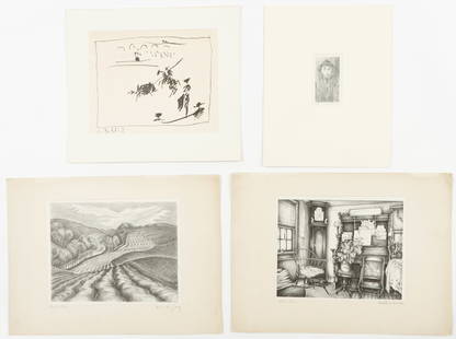Group of 4 Prints: Group of 4 Prints. Including: 1) Pablo Picasso (1881-1973) from Toreros, 1961, Braziller. Size: 9.5'' x 12.5'', 24 x 32 cm (sheet); 2) Raphael Soyer (American 1899-1987) "Self-Portrait", etching. Size