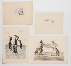 4 works of art on papaer Roland Topor (French, 1938-1997) And Max Slevogt (German, 1868-1932)