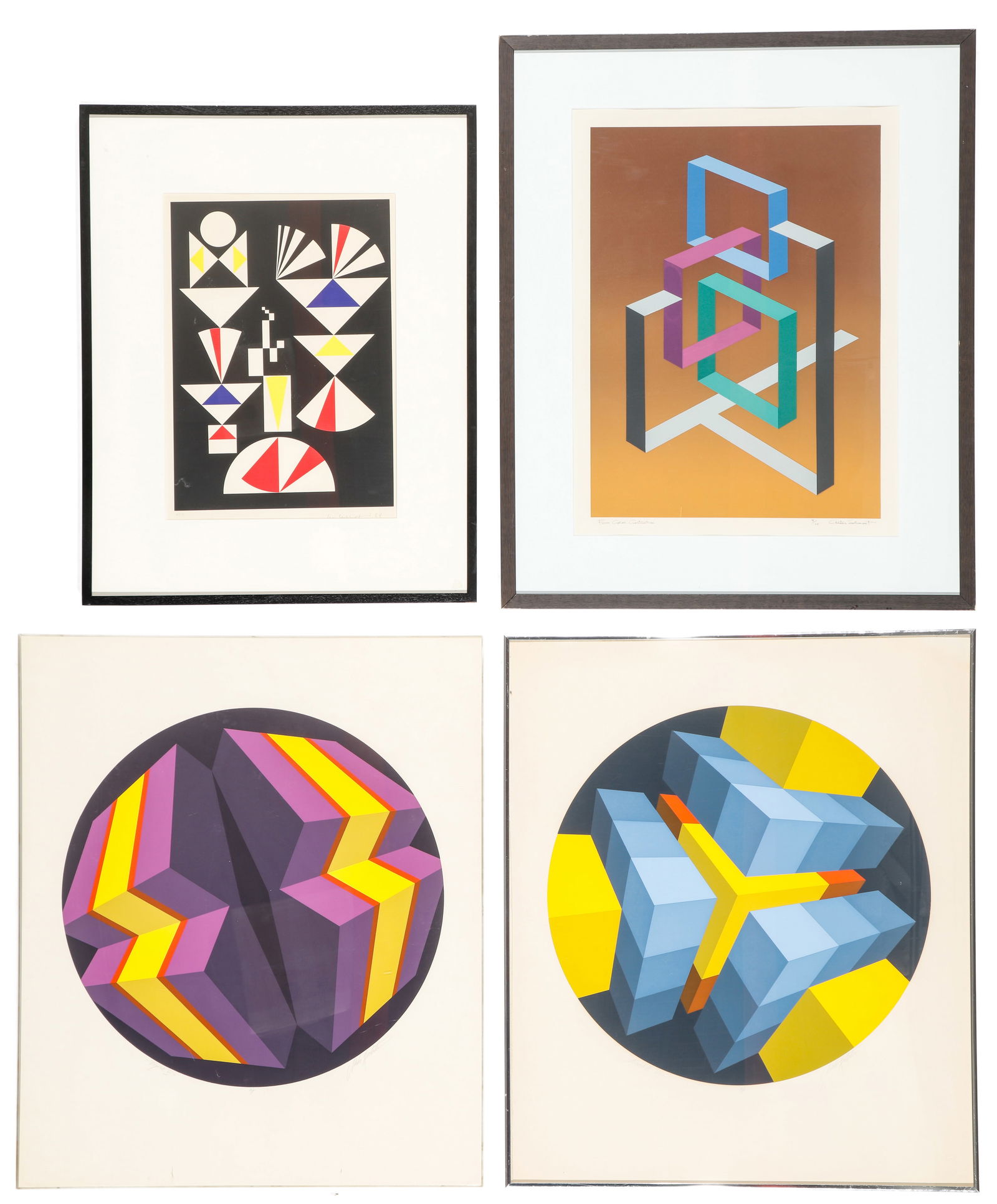 4 Works by Various Artists (20th C.): 4 Works by Various Artists (20th C.) Including: 1) Marko Spalatin (American b. 1945) "Figure III," screenprint in colors, AP, signed lower right recto. Framed; 2) Marko Spalatin (American b. 1945) "Mo