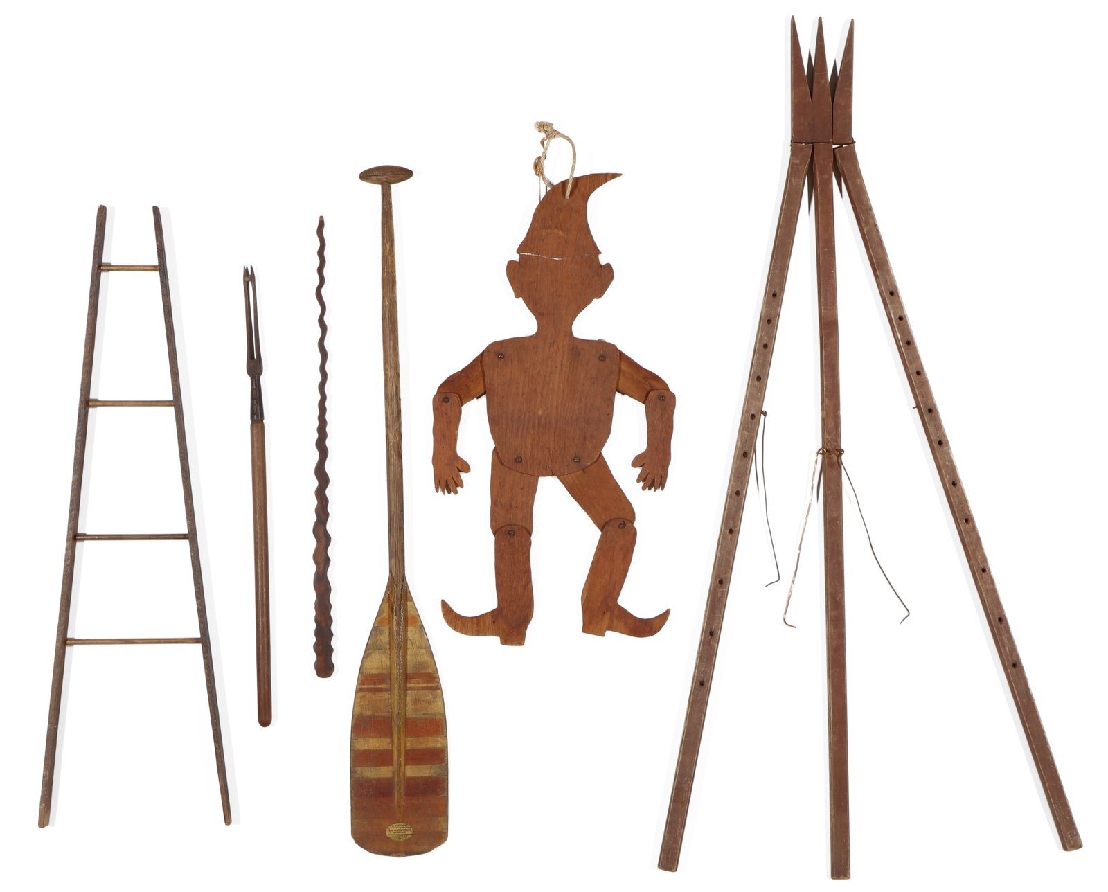 Folk Art Collector's Lot (6 pieces): Folk Art Collector's Lot. Wood. Size: Length: from 36" (91 cm) to 67" (170 cm). Provenance: The Robert L. Pfannebecker Collection.