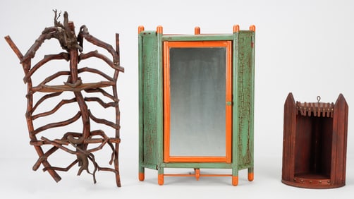 3 Folk Art Hanging Corner Cabinets