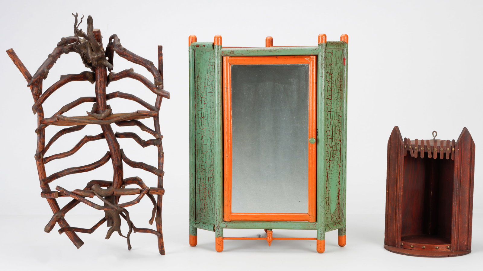 3 Folk Art Hanging Corner Cabinets (1 of 2)