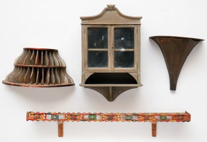 3 Folk Art Wall Shelves And A Cabinet (4 Items)