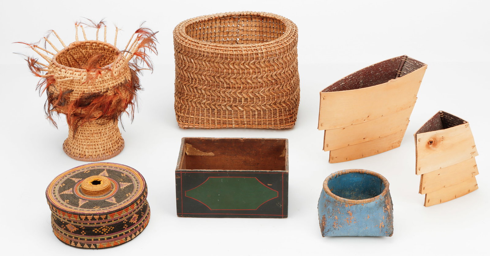 Collector's Lot of Five Basketry: Collector's Lot of Basketry. Including a work by Joan Austin (American, Provenance: The Robert L. Pfannebecker Collection. Joan F. Austin, Cranbrook '69, was a pioneering professor and fiber artist. S