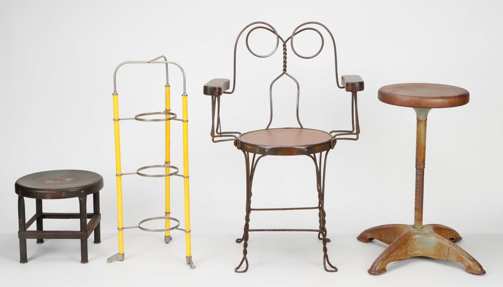 Collection of 4 Vintage Stools, Chair and Plant Stand (1 of 3)