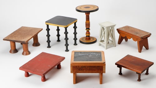 8 Folk Art Low Stools and Plant Stands