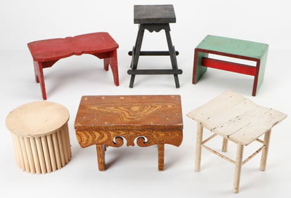 Group of 6 Folk Art Stands and Stools