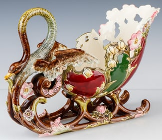 Eichwald Majolica Gooseneck Sleigh Centerpiece.
