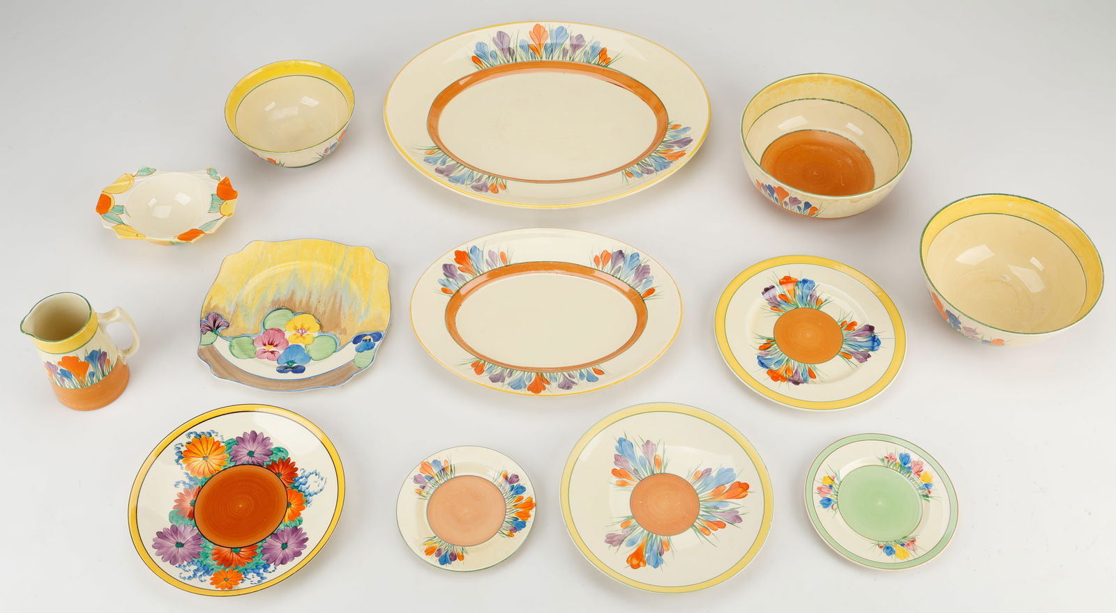 Collector's Lot of 13 Clarice Cliff "Crocus" Pottery (1 of 10)