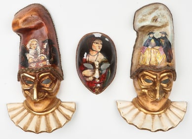 3 Venetian Painted Papier Mache Carnival Masks