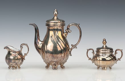 Porcelain 3-Piece Tea Set With Silver Overlay