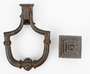 Massive Antique Wrought Iron Door Knocker and Boss