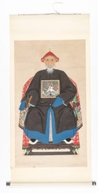 Chinese Ancestor Portrait Painted Scroll