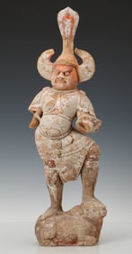 Chinese Pottery Tomb Figure of Lokapala, Tang Dynasty, H: 23"