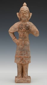 Chinese Pottery Tomb Guardian Figure, Tang Dynasty, H: 20.5"