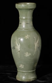 Korean Celadon Vase with Crane Decoration