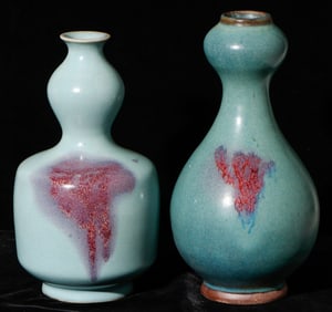 2 Chinese Junyao Purple Splash Porcelain Vases