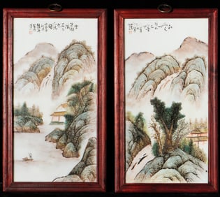 Pair of Framed Chinese Porcelain Plaques