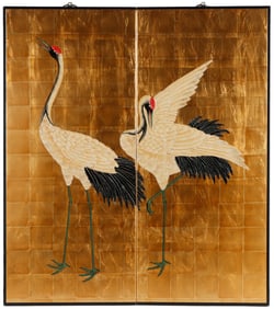 Chinese 2-Panel Screen With Cranes