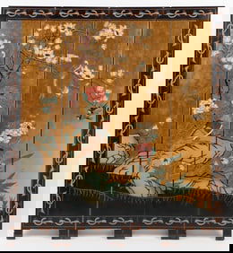 Chinese 4-Panel Gold Ground Lacquer Screen