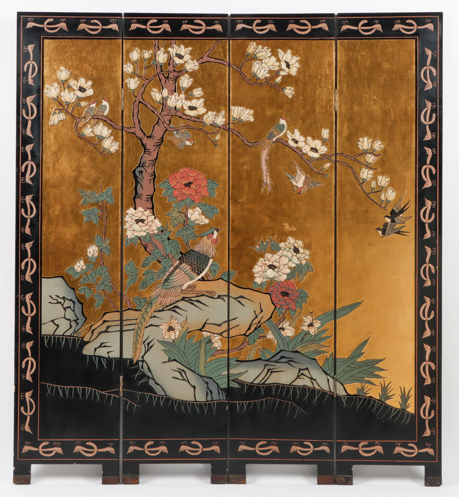 Chinese 4-Panel Gold Ground Lacquer Screen (1 of 3)