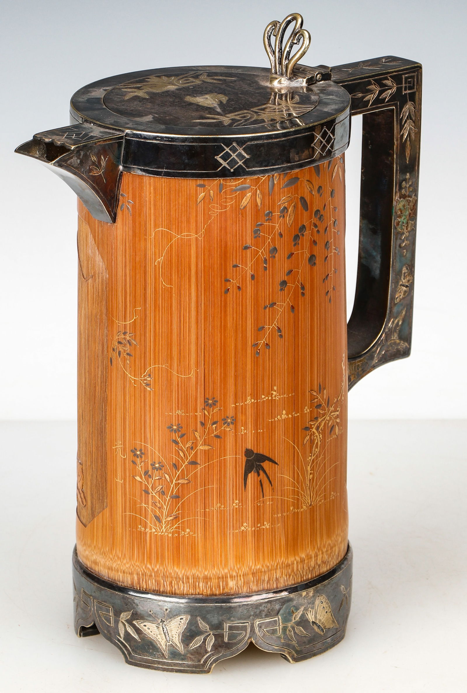 Antique Asian Silver Plate Mounted Bamboo Pitcher, 19th C. (1 of 9)