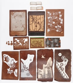 Collection of 12 Japanese Katagami Kimono Stencils