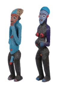 2 Tall African Bamileke Beaded Figures