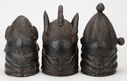3 Antique Mende Bundu Helmet Masks, Sierra Leone