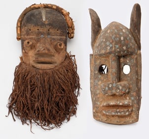African Dogon Leopard Mask and Vai Culture Mask, Liberia