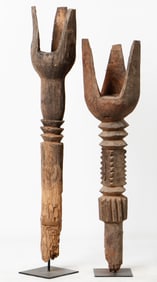 2 Bolon Shrine Posts, Burkina Faso, H: 3'7", 4'0", Ex Wheelock Collection