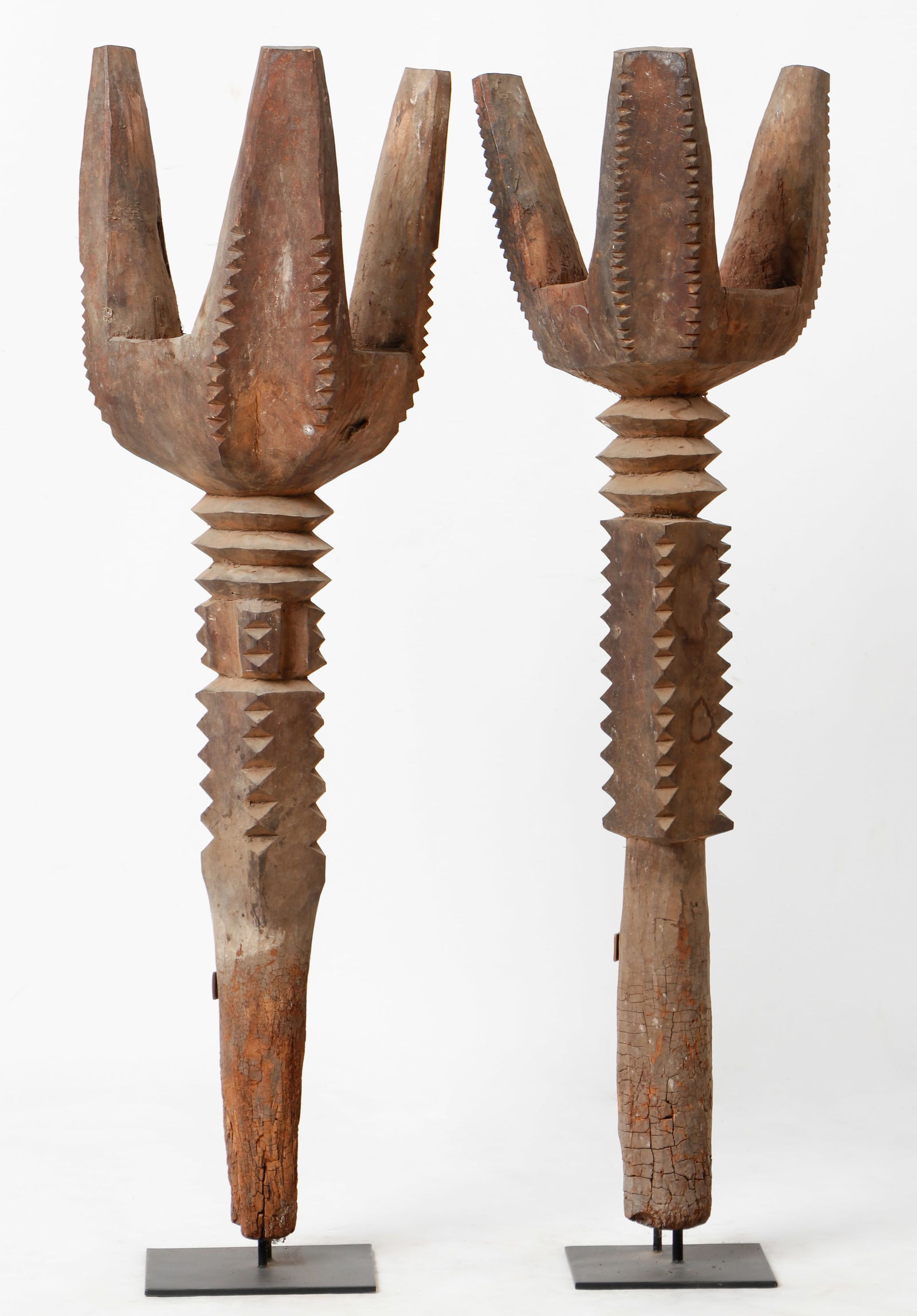 2 Bolon Shrine Pot Supports, Burkina Faso, H: 2'9", 3'3", Ex Wheelock Collection (1 of 4)