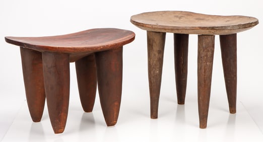 2 Large African Nupe and Senufo Stools, Ivory Coast and Mali