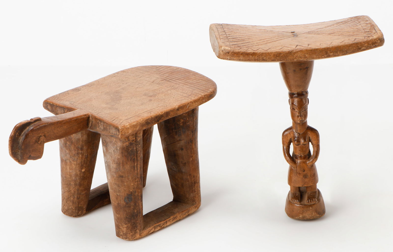 2 Voltaic Anthropomorphic Stools, Bwa and Lobi, Burkina Faso (1 of 4)