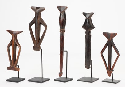 5 Voltaic Flutes, Burkina Faso, H: 7"-12", Ex Wheelock Collection