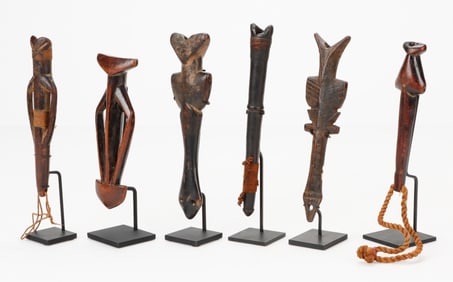 6 Voltaic Flutes, Burkina Faso, H: 7"-9", Ex Wheelock Collection