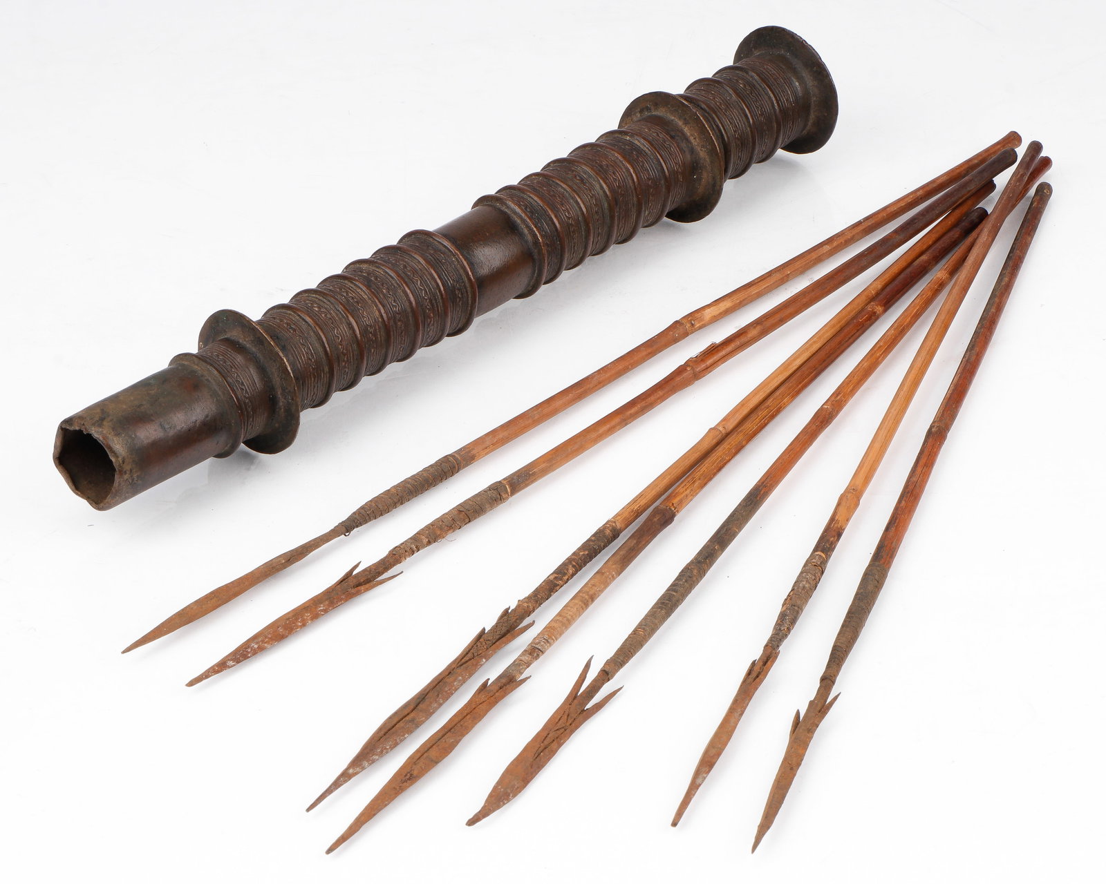African Gan Bronze Quiver and 7 Arrows, Burkina Faso (1 of 3)