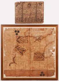 Tapa Cloth Fragment and Stencil, Tonga, Mid -Late 19th C.