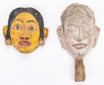 Balinese Rice Paddle And Drama Mask Plaque, Early 20th C.