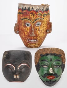 3 Javanese Drama Masks, Late 19th/Early 20th C.