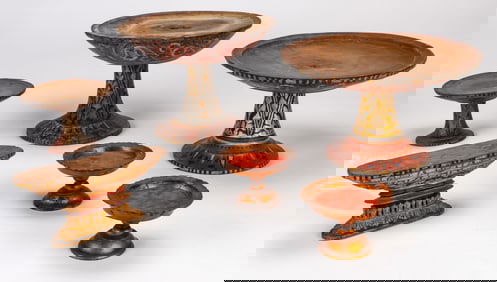 Collection of 6 Balinese Dulang Pedestal Trays