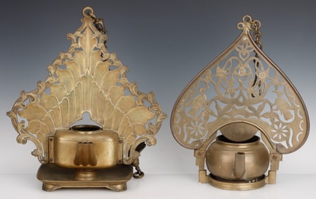 2 Indonesian Brass Hanging Lamps, Java