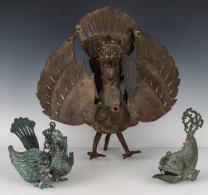 3 Indonesian Bronze Oil Lamps