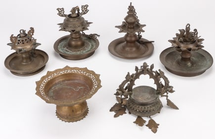 6 Indonesian Bronze Lamps